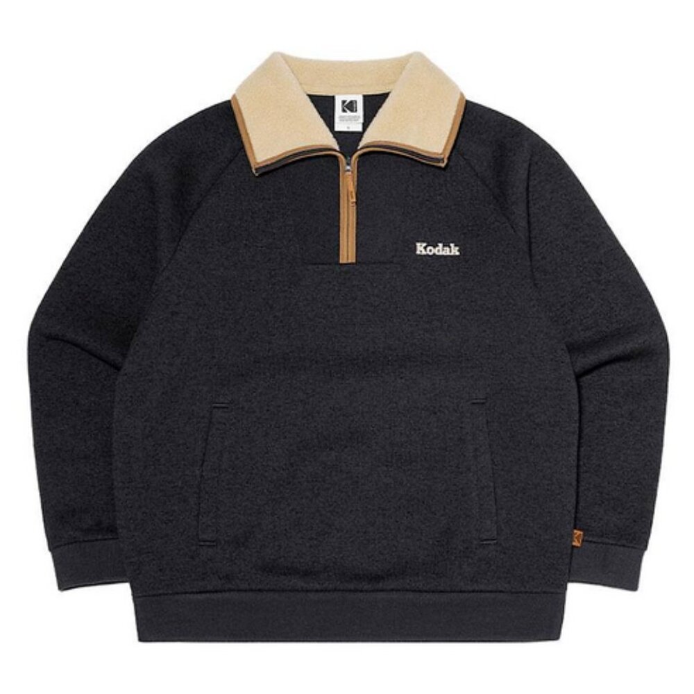 KODAK Semi-Overfit Light Warm Fleece Half-Zip Sweatshirt [CHARCOAL]